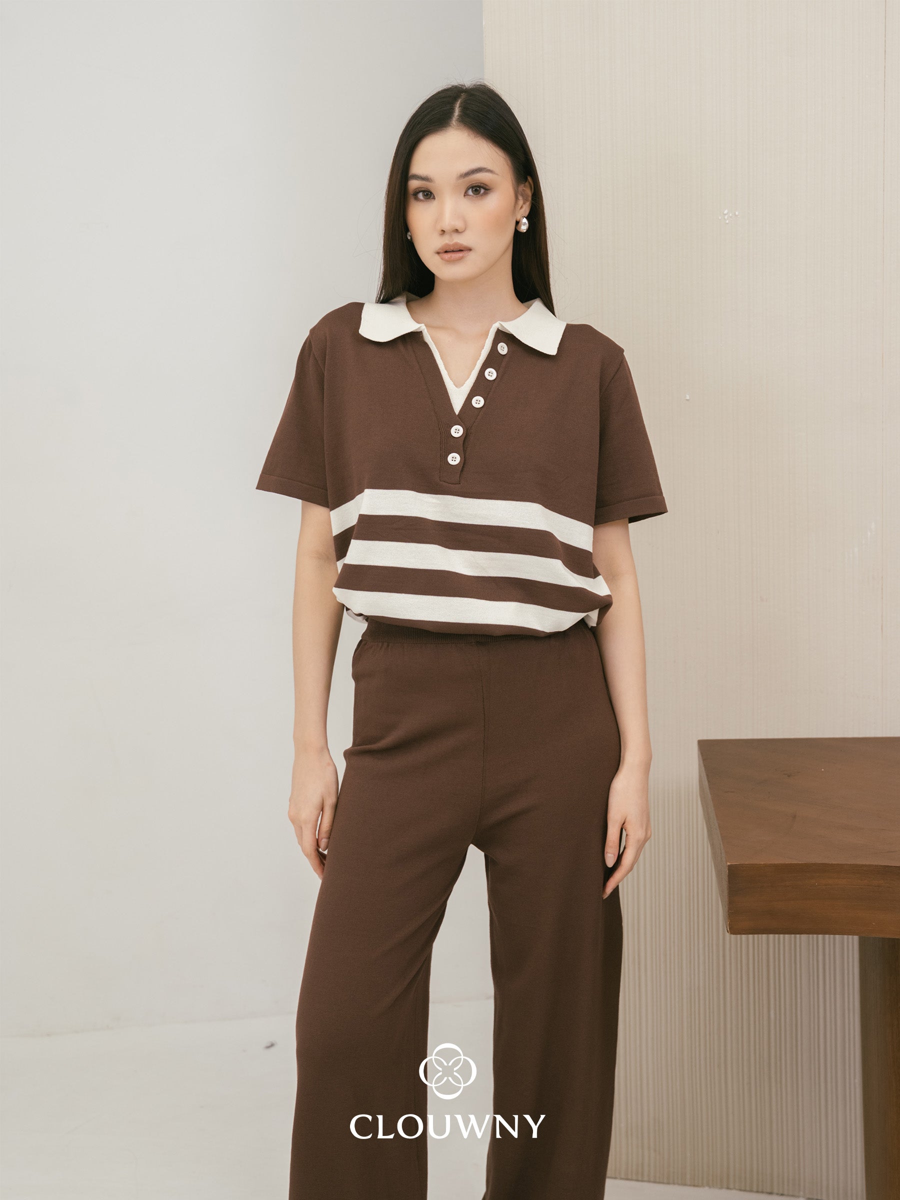 Omara Stripes Knit Set - Coffee